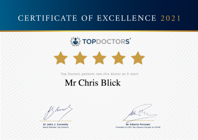 Chris Blick Top Doctor Certificate of Excellence